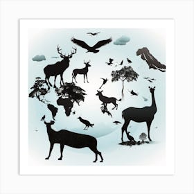 Leonardo Diffusion Xl Vector Silhouette Wild Animals Around E 0 Art Print