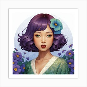 Asian Girl With Purple Hair Art Print