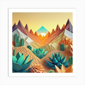 Firefly Beautiful Modern Abstract Succulent Landscape And Desert Flowers With A Cinematic Mountain V (7) Art Print