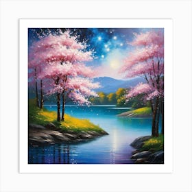 Cherry Blossoms By The Lake 11 Art Print