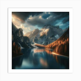 Mountain Lake At Sunset Art Print