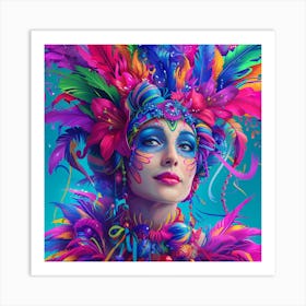 Colorful Woman With Feathers Art Print