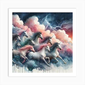 Unicorns in the storm Art Print