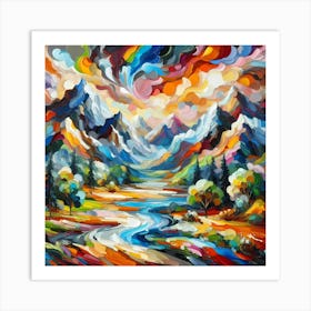 Abstract Mountain Landscape Painting Art Print