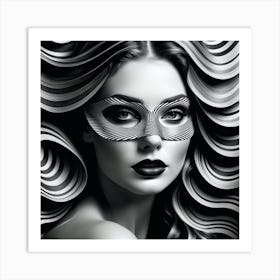 Black And White Girl With A Mask Art Print