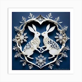 Two Rabbits In The Snow Art Print