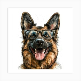 German Shepherd Dog With Glasses 1 Art Print