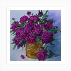 Still Life Peonies In A Golden Vase Art Print