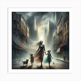 Beyond the Ruins: String Art Creates Dazzling Beauty in a Dystopian Future. Art Print