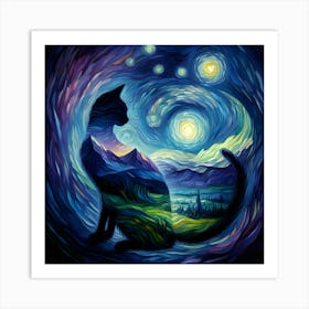 Starry Night Cat 3 Art Print