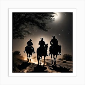 Cowboys At Night 3 Art Print