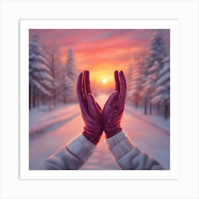 Hands In The Snow Art Print