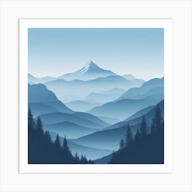 Misty mountains background in blue tone 96 Art Print