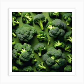 Top View Of Broccoli On Green Background 1 Art Print