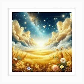 Starry Sky With Wheat Field Art Print