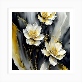 Gold And White Flowers Art Print