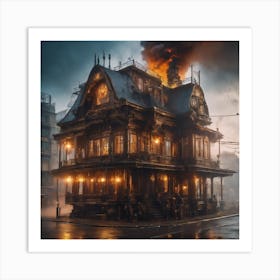 Steampunk House On Fire Art Print