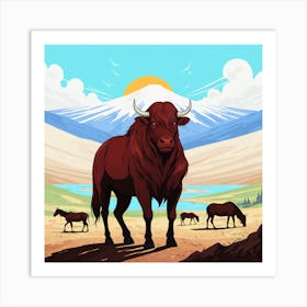 Bulls In The Desert 14 Art Print