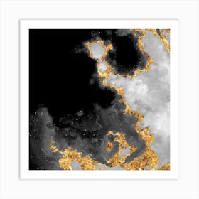 100 Nebulas in Space with Stars Abstract in Black and Gold n.013 Art Print