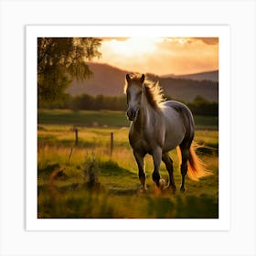 Grass Wild Horse Pasture Sun Romanian Horse Country Calf Rural Farm White Cloud Nature (2) Art Print