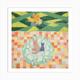 Pastels Cats In A Picnic Blanket Art Print