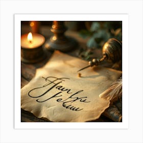 Calligraphic Thank You Note Elegant Looping Script Scribed On Aged Parchment Wax Seal Embossed (1) Art Print