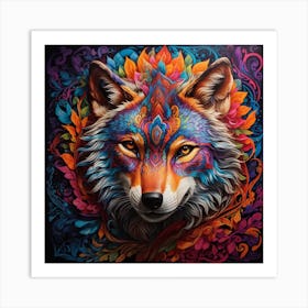 Dreamshaper V7 A Psychedelic Representation Of A Wolfs Face Wi 0 Art Print