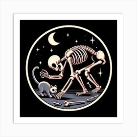 Skeleton And Cat Art Print