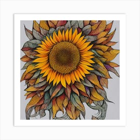 Sunflower and leaves Art Print