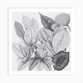Leaves In Black And White luck Art Print