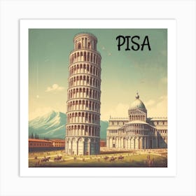 Pisa, Italy, vintage travel poster wall art Art Print