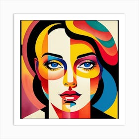 Retro Cubism Face 4 Art Print