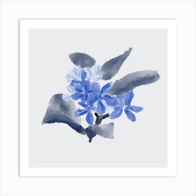 Blue Abstract Watercolor Flowers 3 Art Print