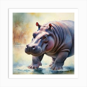 Hippo Playing in the Water Art Print