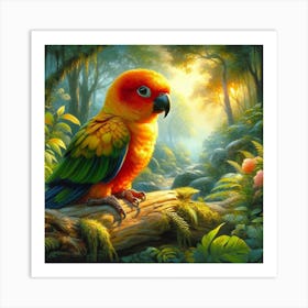 Sun Conure in Beautiful Forest 3 Art Print