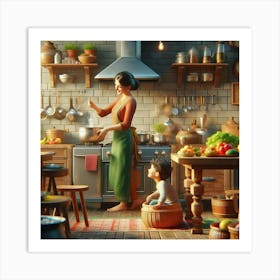 Family In The Kitchen Art Print