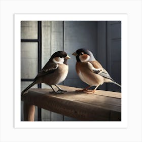 Firefly A Modern Illustration Of 2 Beautiful Sparrows Together In Neutral Colors Of Taupe, Gray, Tan 2023 11 23t012803 Art Print