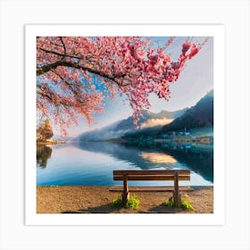 Cherry Blossoms On A Bench Art Print