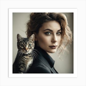 Portrait Of A Woman With A Cat 1 Art Print