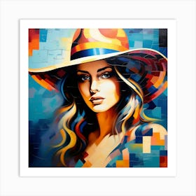 Abstract Puzzle Art Woman in a Hat 3 Art Print