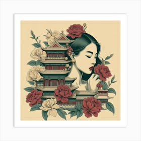 Chinese Girl with flowers Art Print