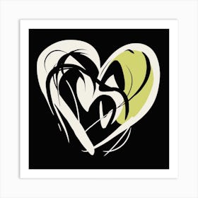 Green & Black Line Swirl Heart Art Print