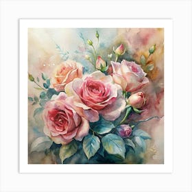 Watercolor Roses 1 Art Print