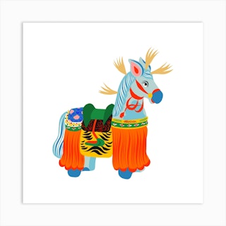 Yawata Uma Wooden Horse Toy Square Art Print