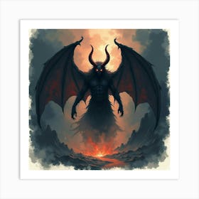 Demon Emerging From A Watercolor Abyss, Dark And Eerie Aura 1 Art Print