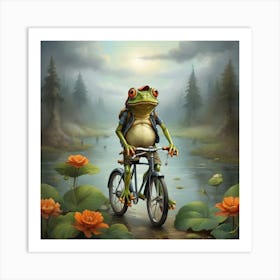 Frog On A Bike Art Print