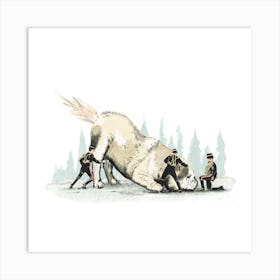 Dog cannon and soldiers, illustration, wall art Art Print