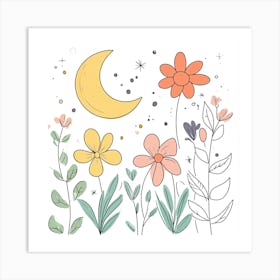 Cute Line Art Wildflowers 2 Art Print