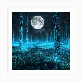 Glowing Forest At Night Art Print