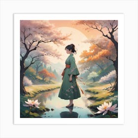 Asian Girl In Kimono Art Print